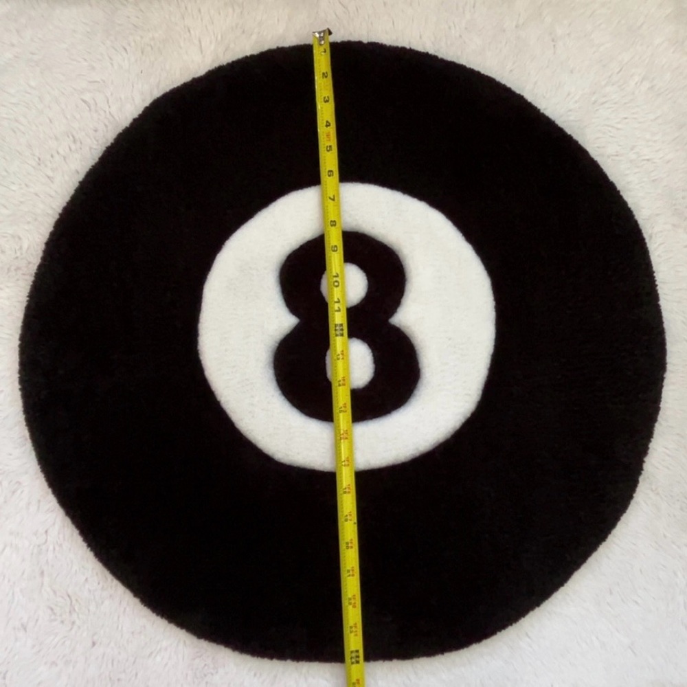Black and White 8 Ball Handmade Tufted Rug  2'x 2' Non-slip backing